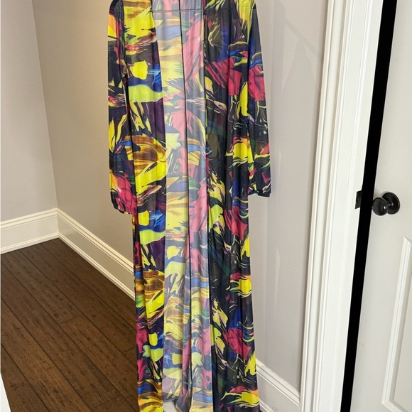 Swimsuit Cover Up Sheer Vibrant Multicolor Maxi long sleeve - Picture 2 of 8